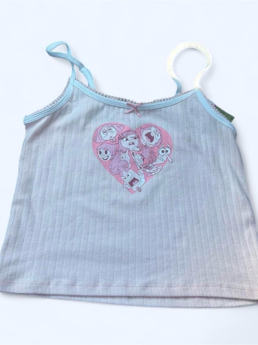 Disney Light Blue Ribbed Tank Top with Pink Character Heart